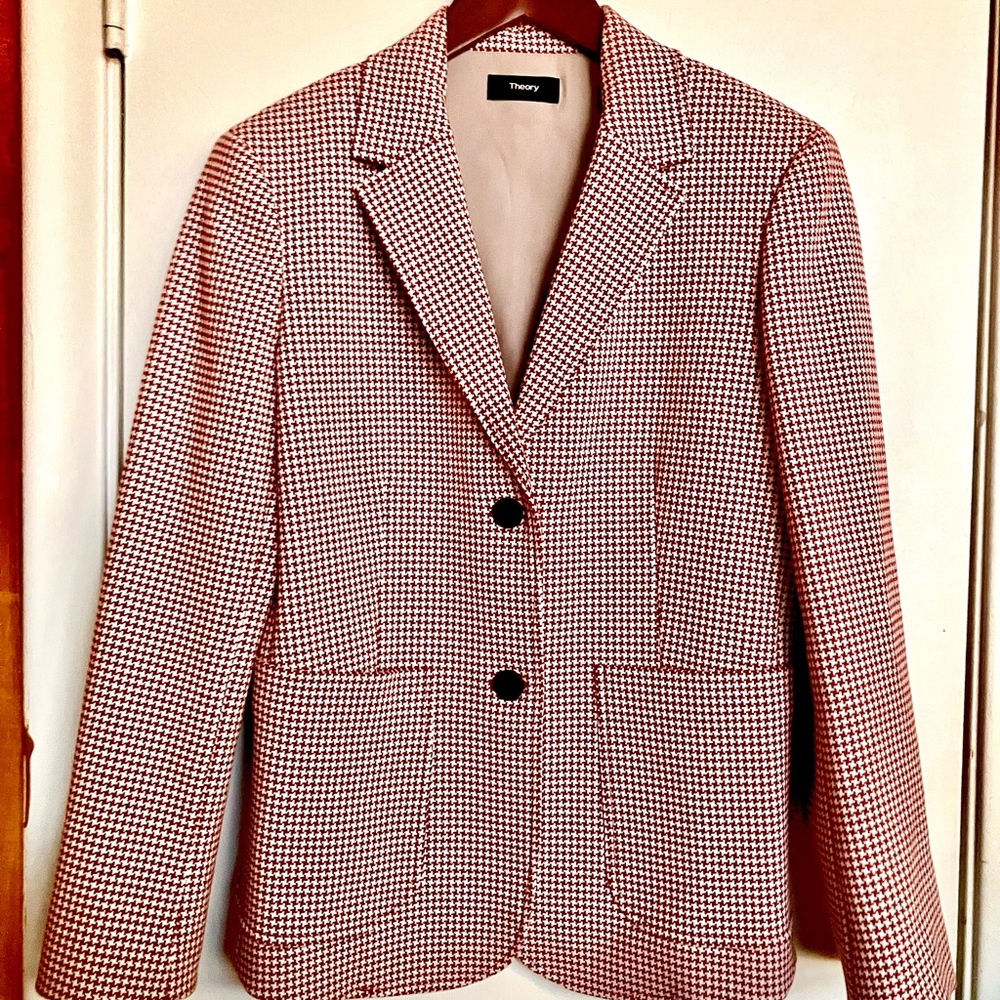Theory Red and White Houndstooth Blazer - Picture 10 of 16